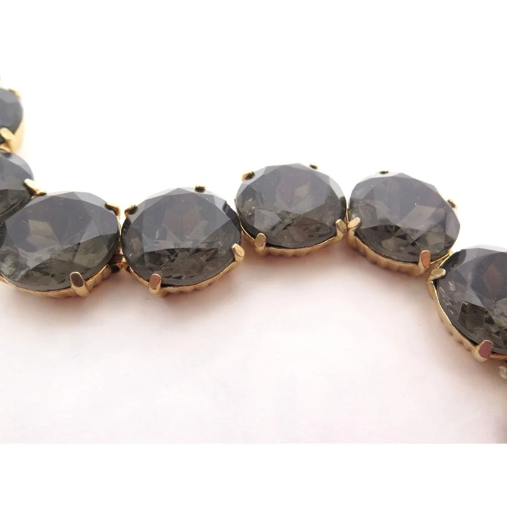 Vintage High End Large Dark Olivine Gray Rhinestone Gold Plated Bracelet‎